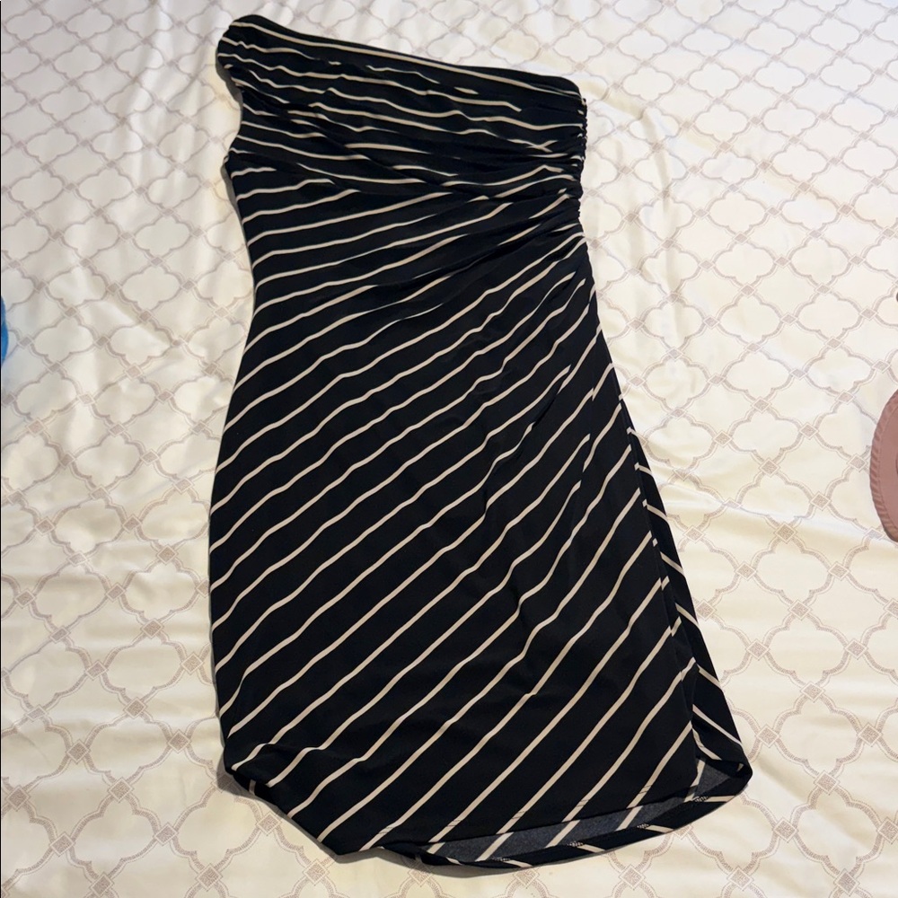 Polo by Ralph Lauren Black Strapless Diagonal Stripe Dress